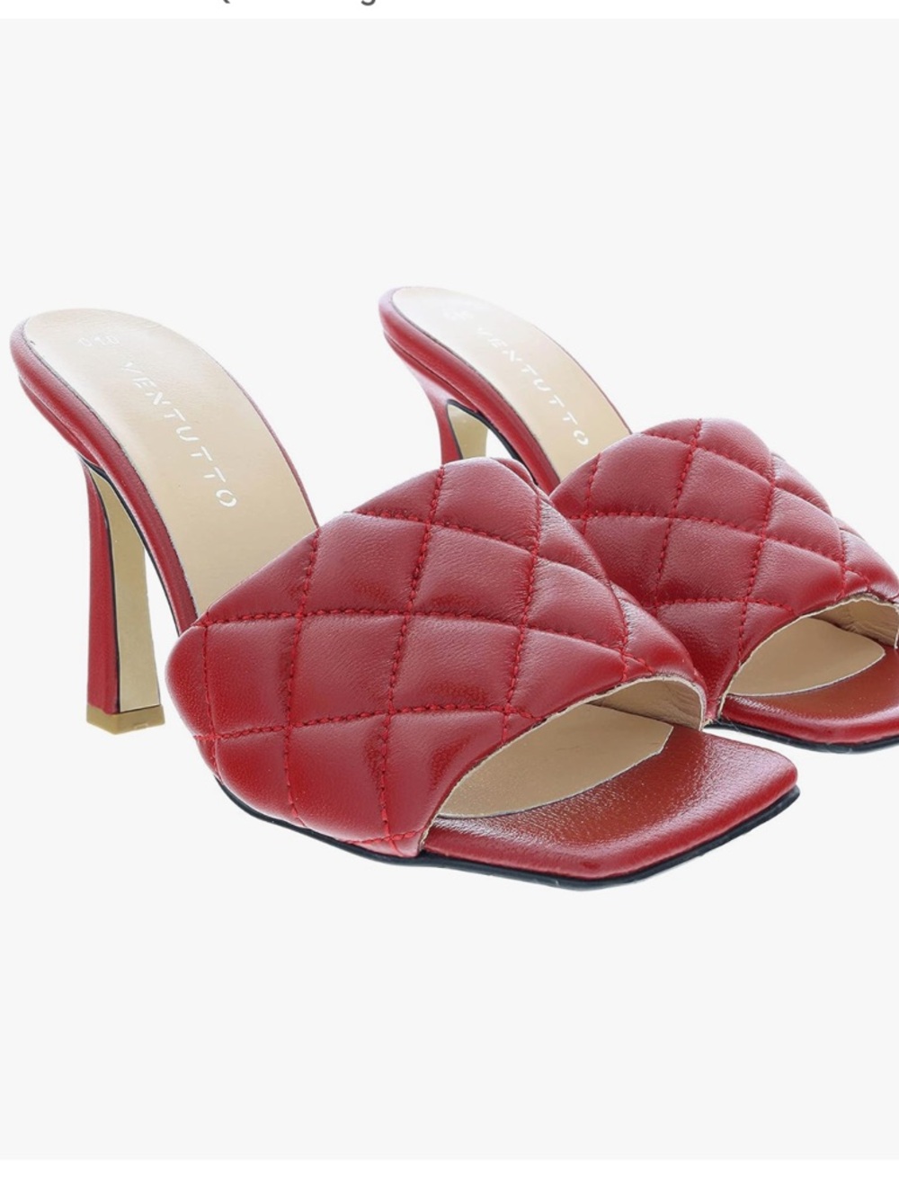 Quilted Red Leather High Heel Mules